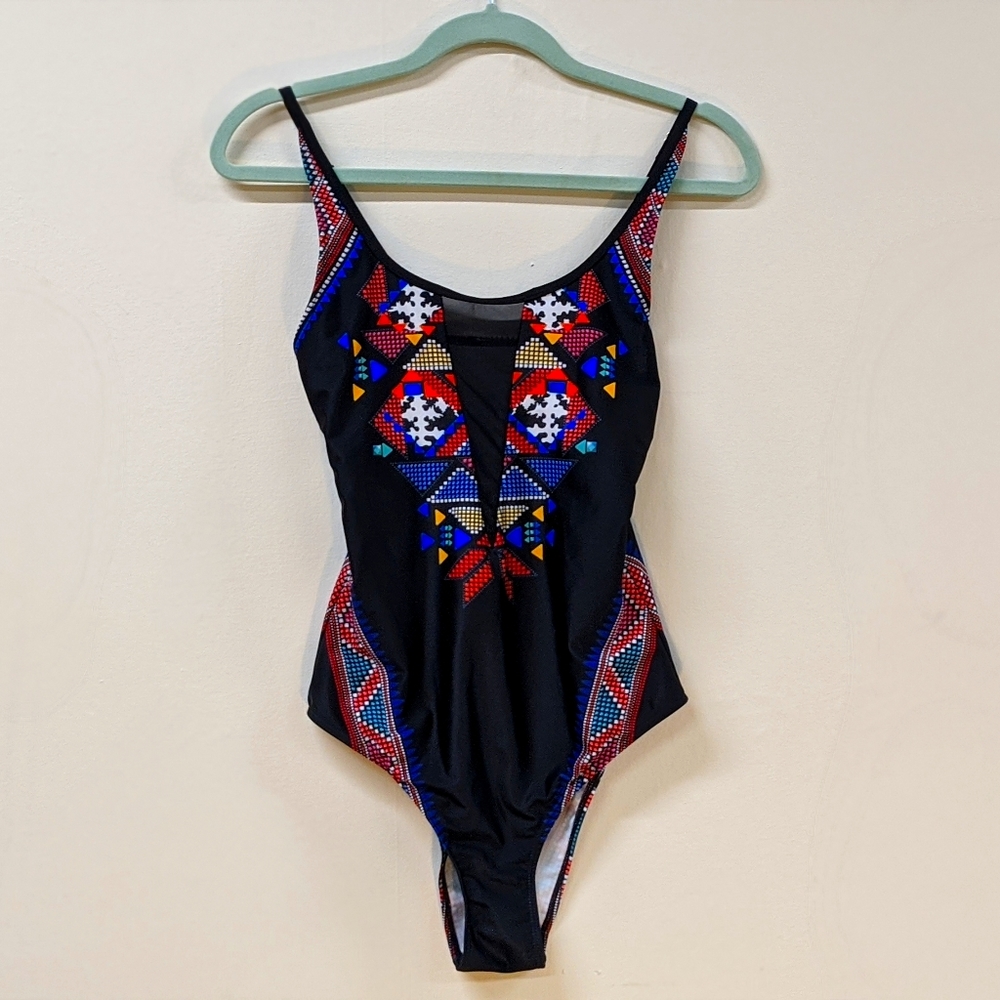 Geometric Patchwork One-Piece bathing suit (L)